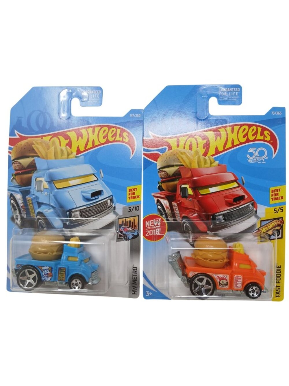 2 Hot Wheels Buns Of Steel Red & Blue Burger Truck DieCast 2018 Variat New #D-21